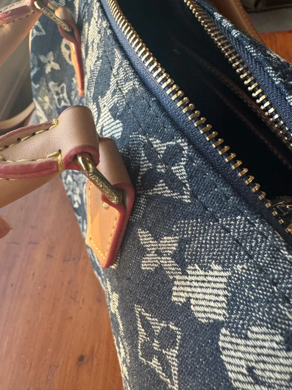 Denim Monogram Satchel in Black and Tan - Picture 3 of 8